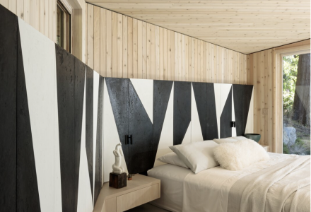 Dwell Magazine- HalfMoon-Bay-Cabin-Black and White Italian Plaster Cabinets