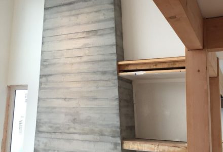 Galiano Island Board form Concrete Plaster Fireplace
